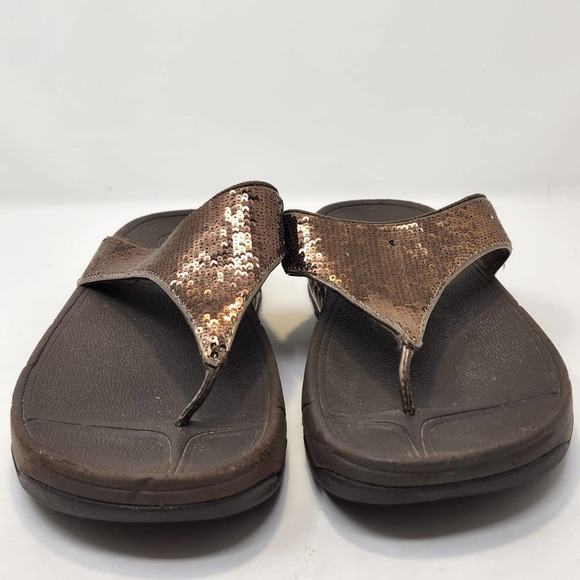 Fit Flop Womens Electra Bronze Sequins Brown Thong Sandal Size 9 Wedge Walking - Picture 3 of 9